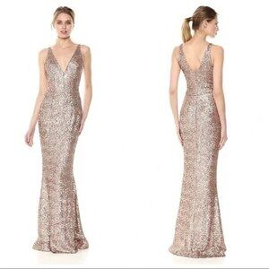 NWT Dress The Population Harper SequinMaxi Gown Dress Rose Gold size Medium